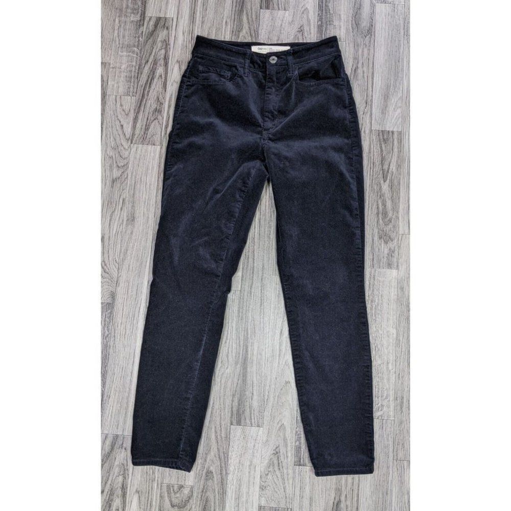 Gap 1969 Womens Size 26 R Curvy True Skinny Super High Rise Black Velour Pants